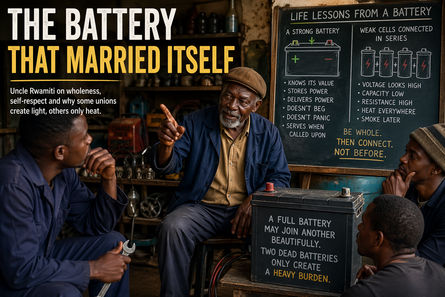 The Battery That Married Itself!!Uncle Rwamiti explains why some unions create light, others only heat—and why wholeness must come before partnership.